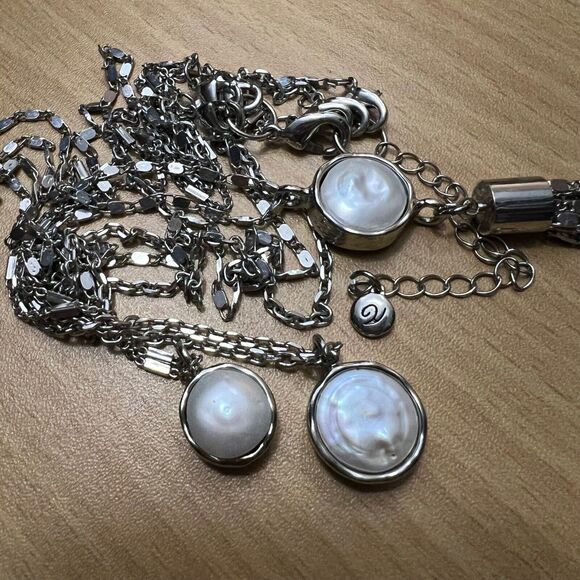 VERONESE Layered Necklace Silver Tone Baroque Pearl Pendant Tassel Chain Women - Picture 6 of 16